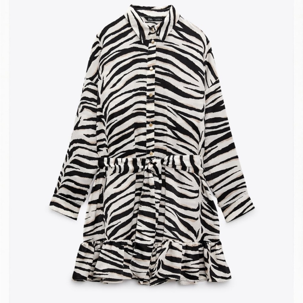 ZARA Satin Effect Animal Print Dress